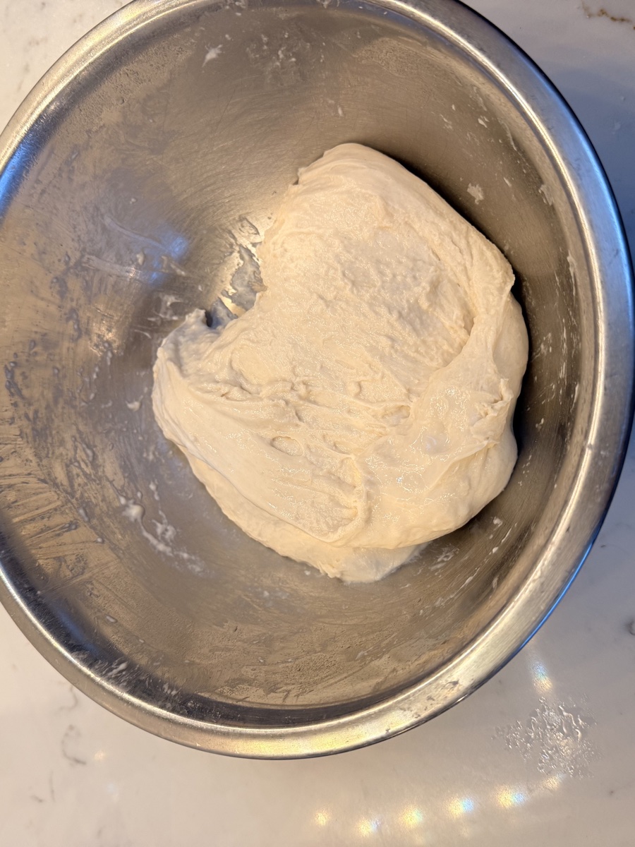 Dough after second stretch and fold showing improved structure